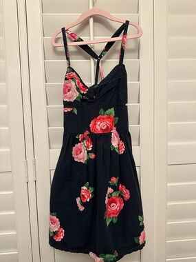 abercrombie kids Navy Floral Sundress with Pink and Red Roses